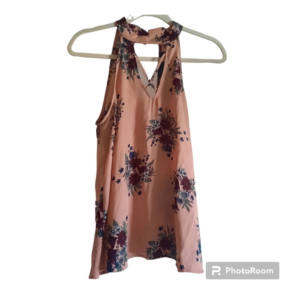 Blue Rain Floral Halter Tank Top Blouse